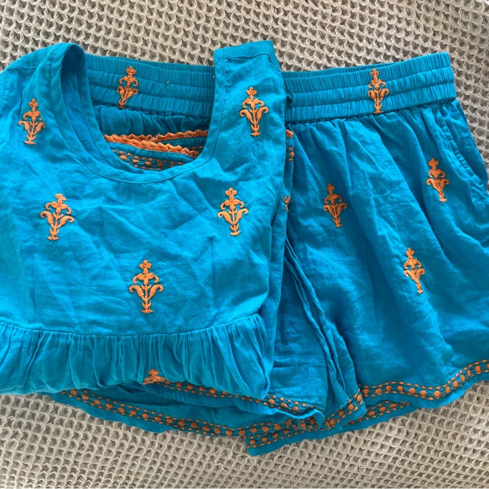 Roller Rabbit Blue Top/Shorts Set with Orange Embroidery